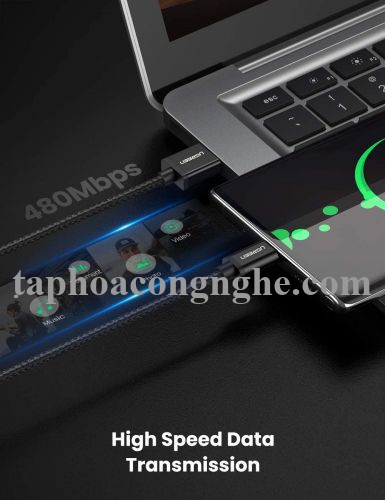 Ugreen 50878 3M màu đen bao có 2 sợi cáp USB TYPE C ra A hỗ trợ sạc nhanh mạ vàng 24K US174 30050878